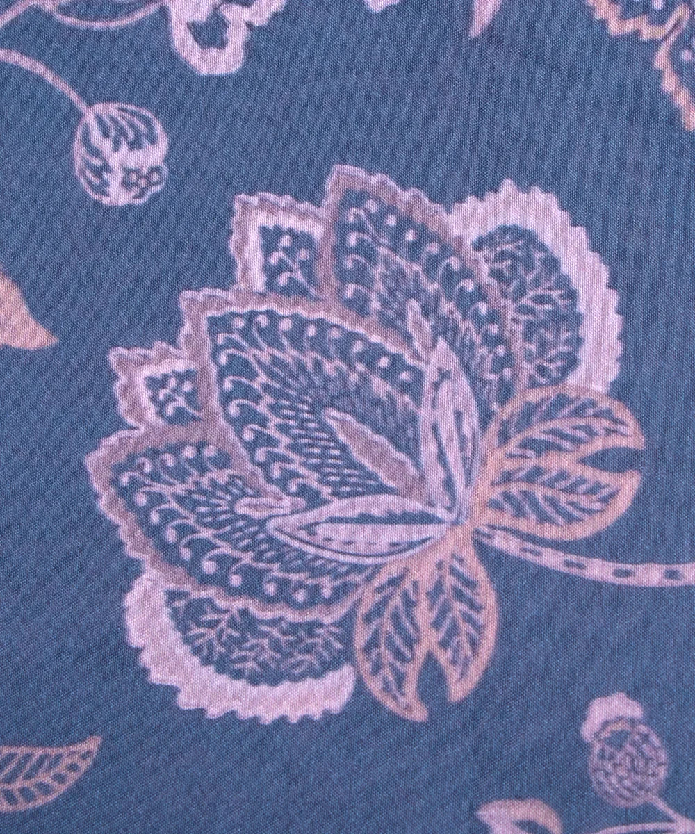 Light Teal Floral Digital Print Muslin Fabric