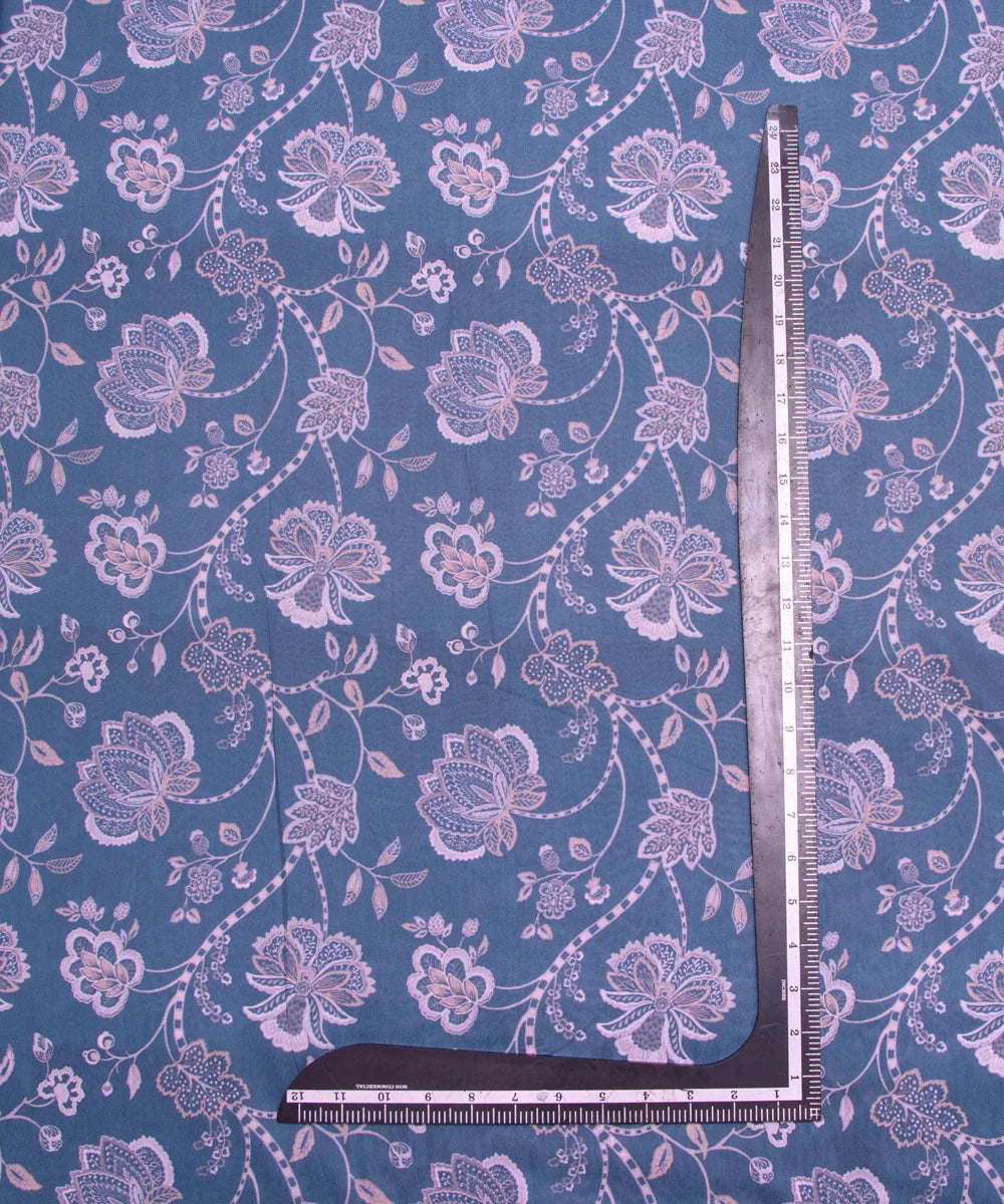 Light Teal Floral Digital Print Muslin Fabric