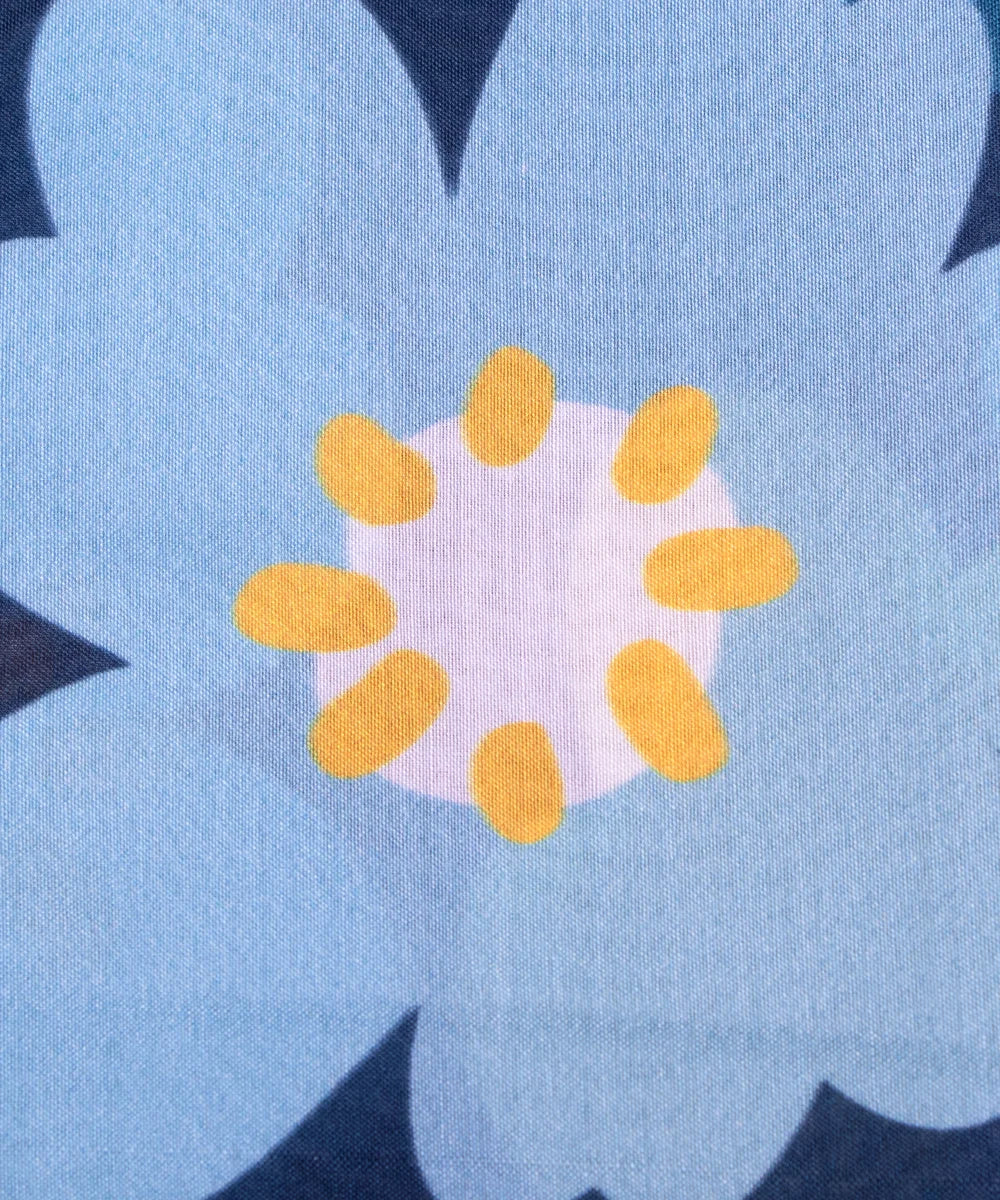 Dark Blue Floral Digital Print Muslin Fabric