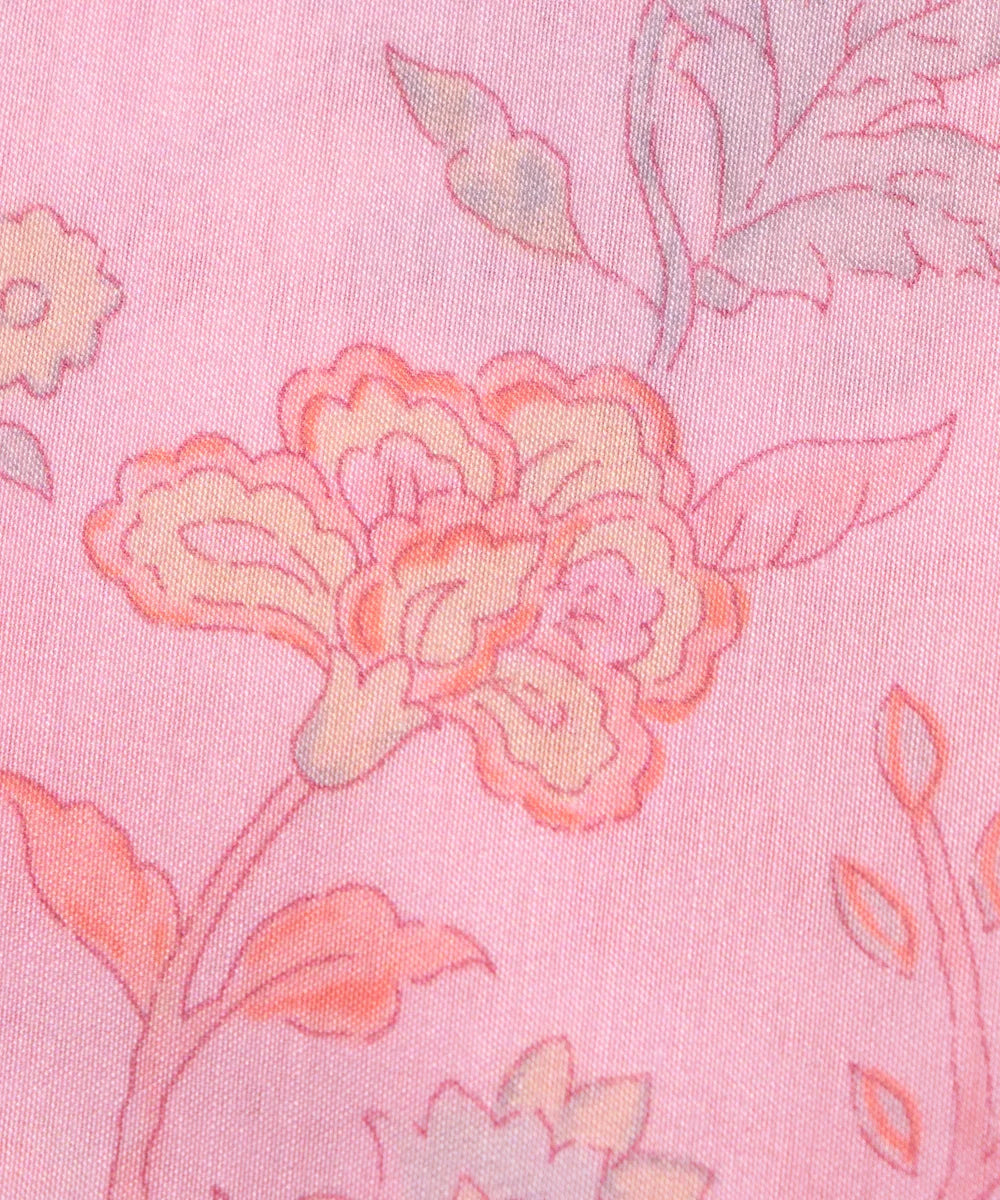 Light Peach Floral Digital Print Muslin Fabric