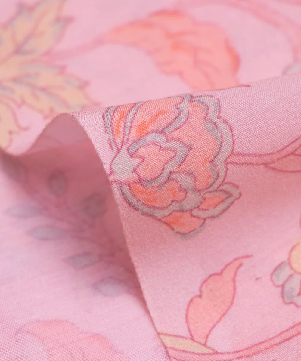 Light Peach Floral Digital Print Muslin Fabric