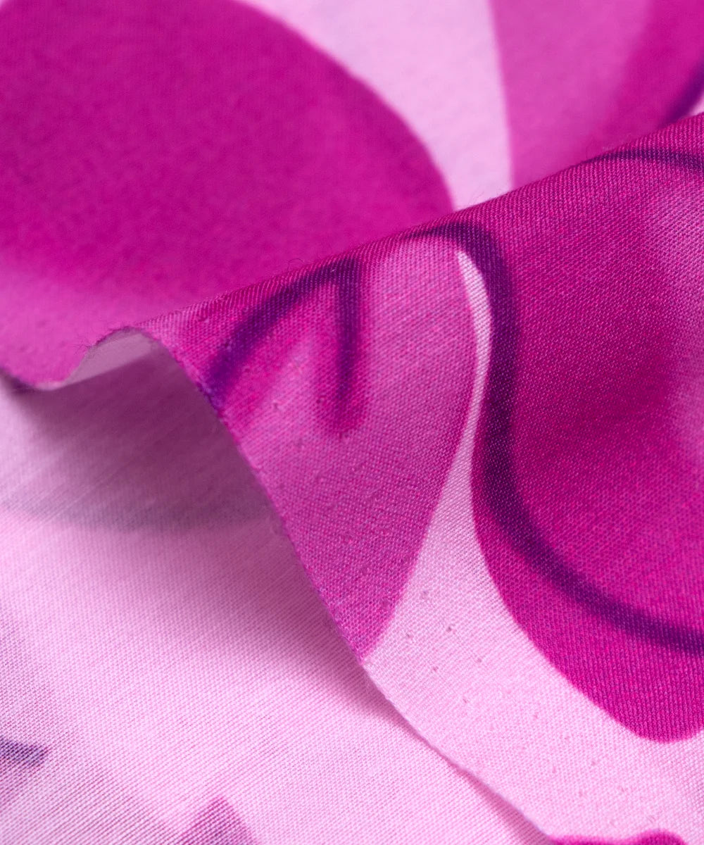 Purple Floral Digital Print Muslin Fabric