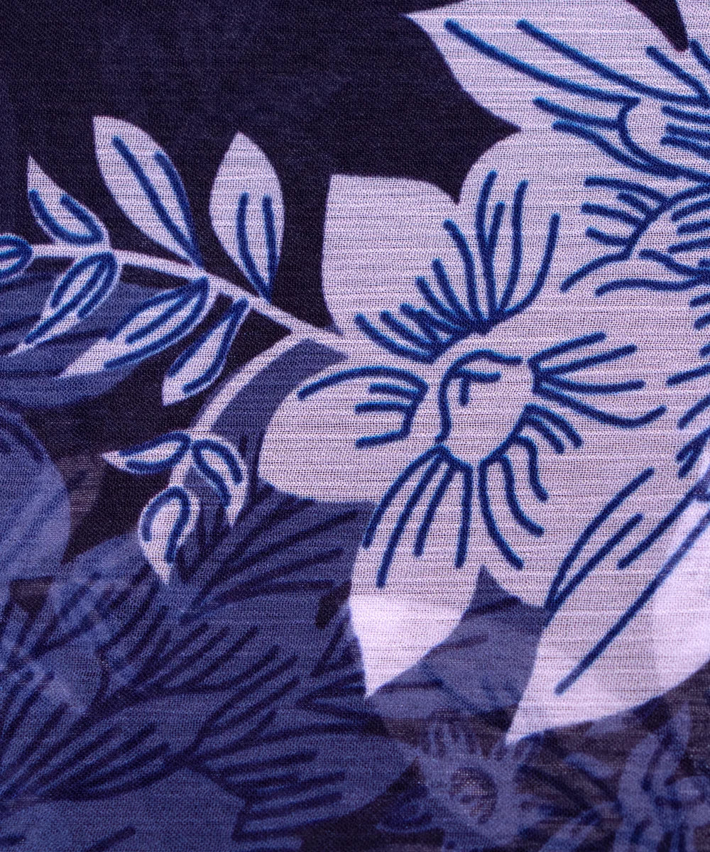 Dark Blue Floral Digital Printed Chiffon Fabric