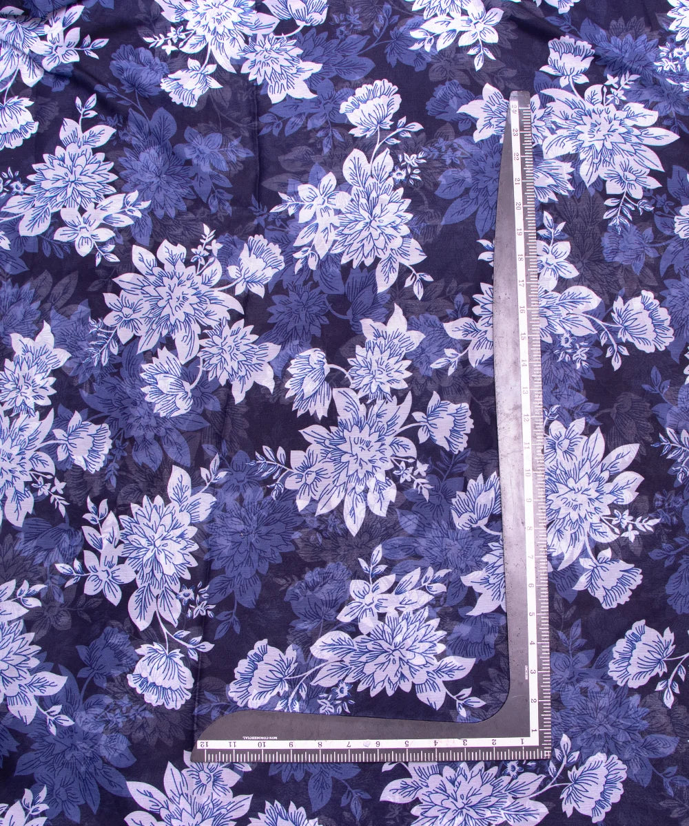 Dark Blue Floral Digital Printed Chiffon Fabric