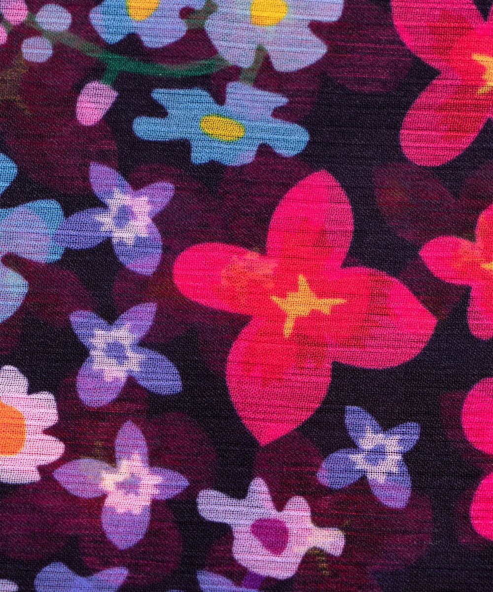 Dark Blue Floral Digital Printed Chiffon Fabric