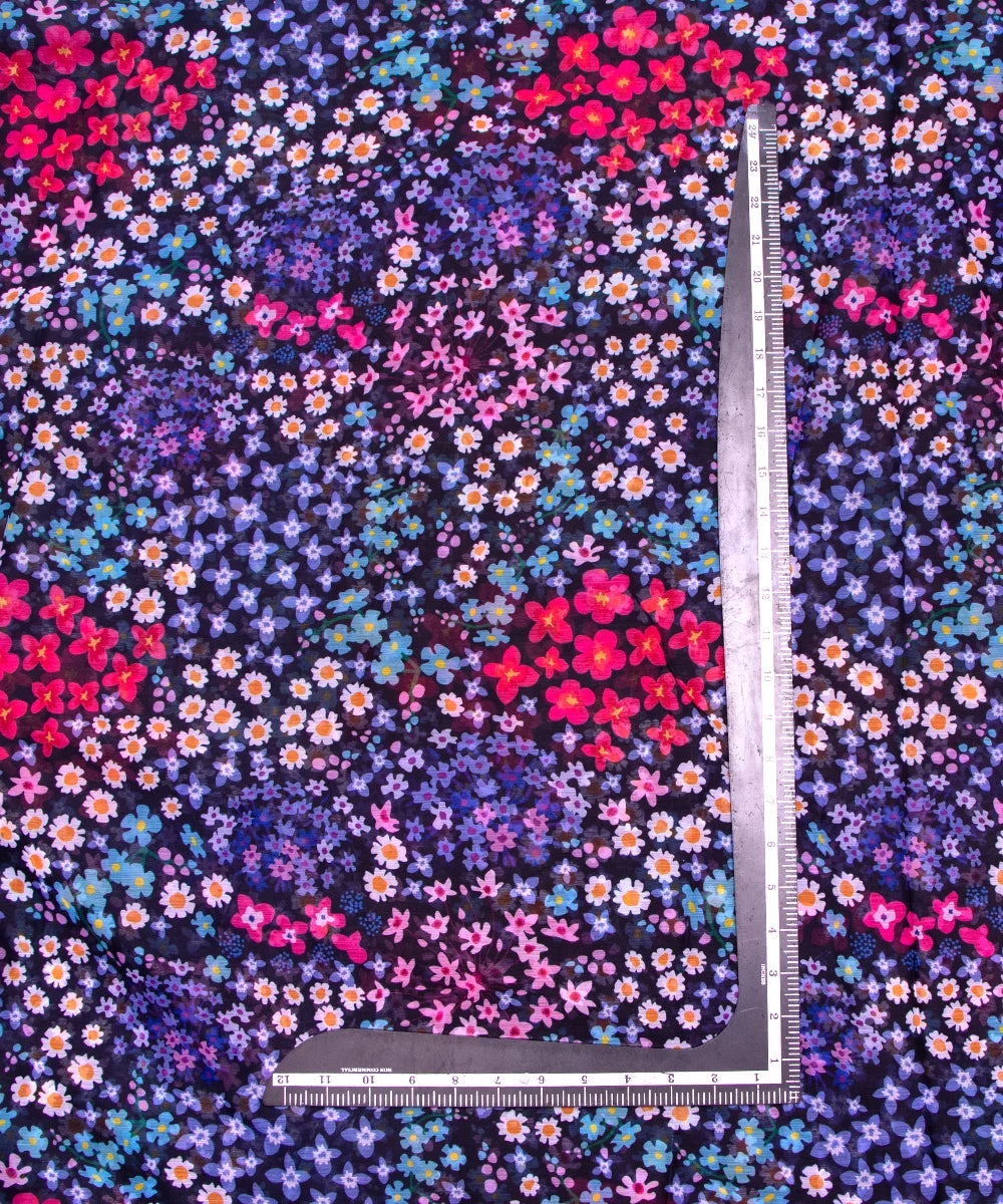 Dark Blue Floral Digital Printed Chiffon Fabric
