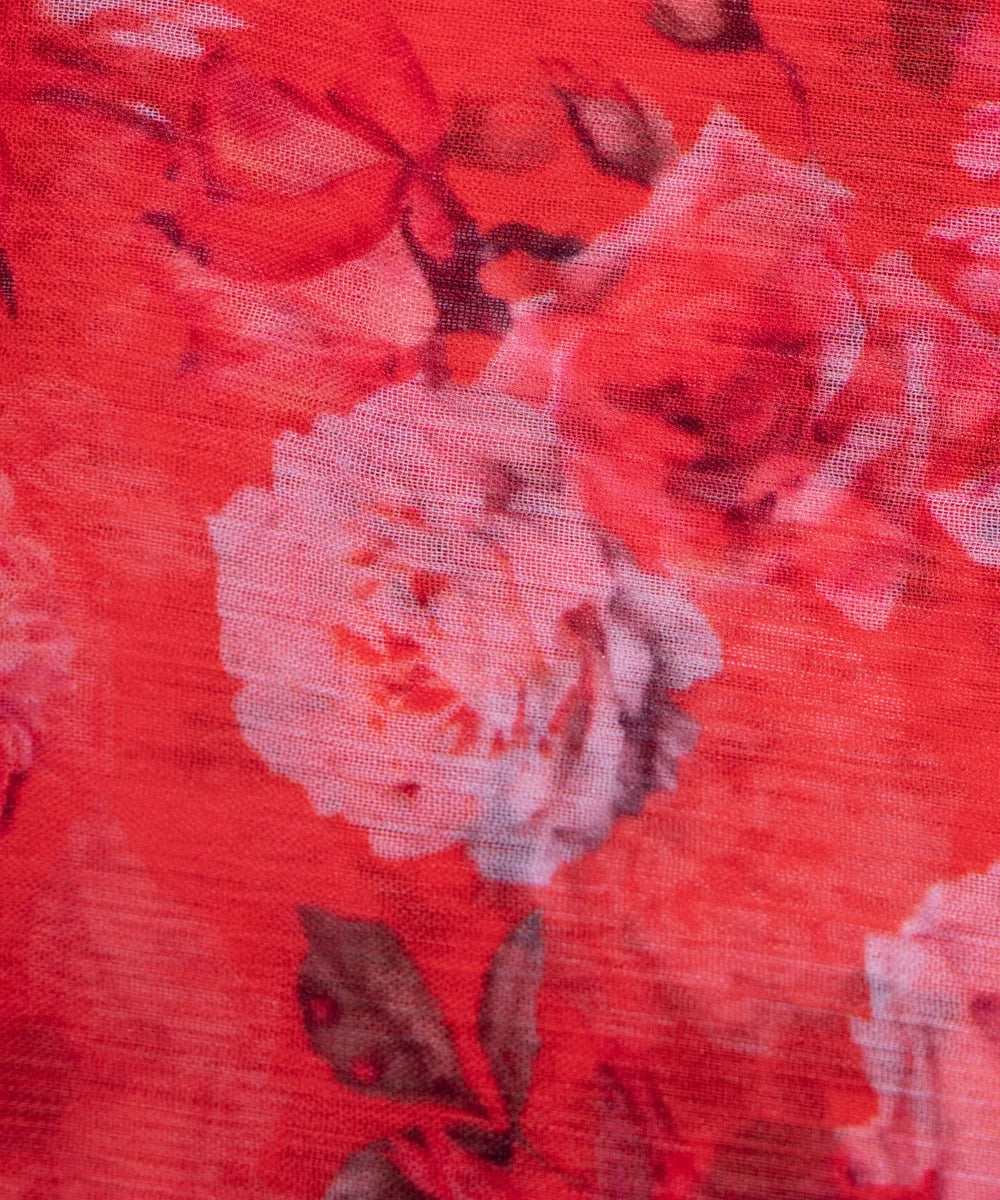 Light Red Floral Digital Printed Chiffon Fabric