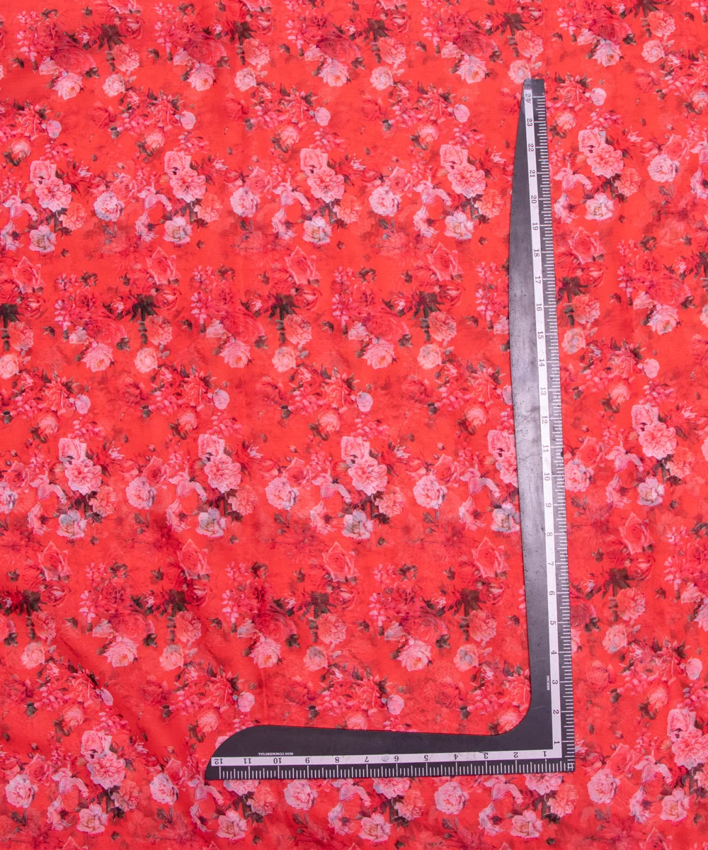 Light Red Floral Digital Printed Chiffon Fabric