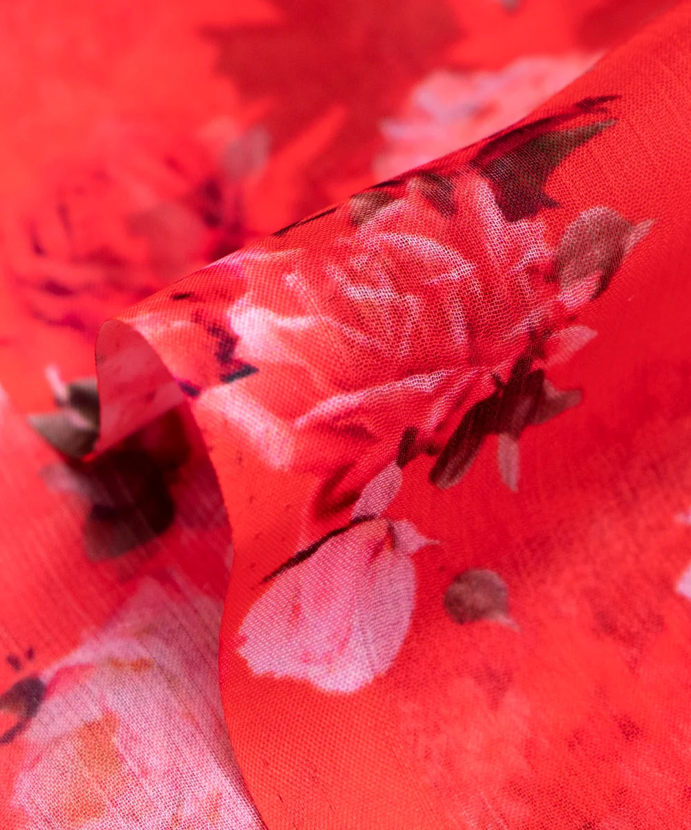 Light Red Floral Digital Printed Chiffon Fabric