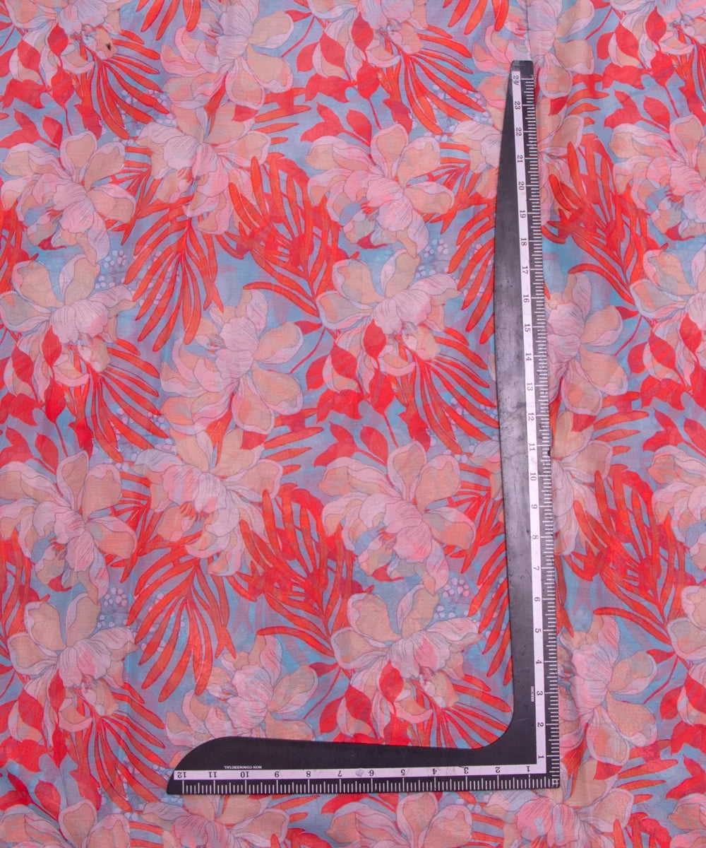Coral Floral Digital Printed Chiffon Fabric