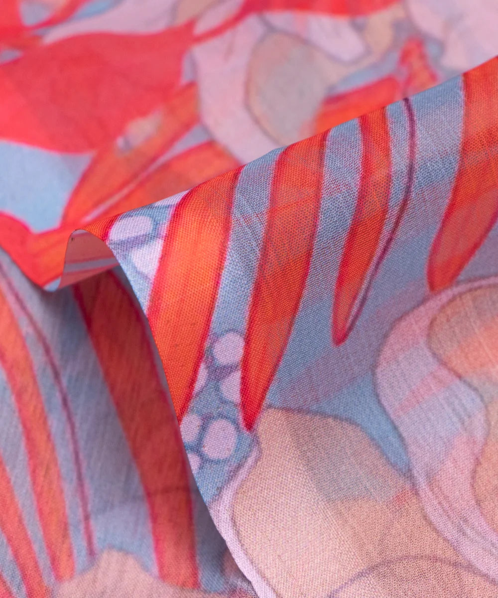 Coral Floral Digital Printed Chiffon Fabric