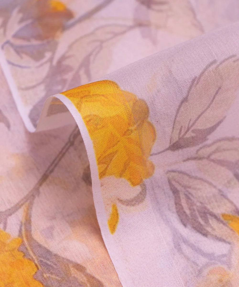 Off White Floral Digital Printed Chiffon Fabric