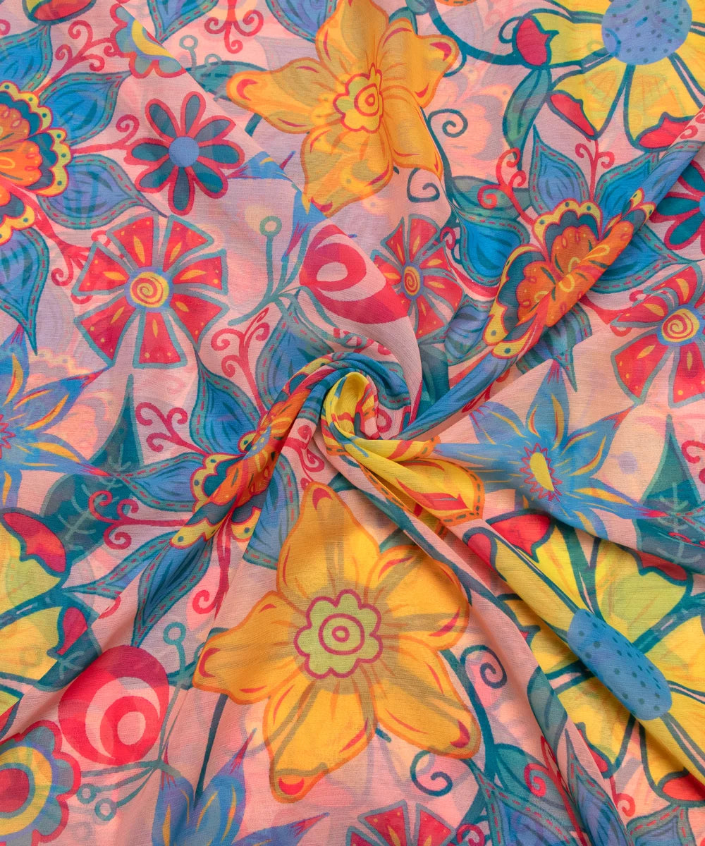 Multi Color Floral Digital Printed Chiffon Fabric