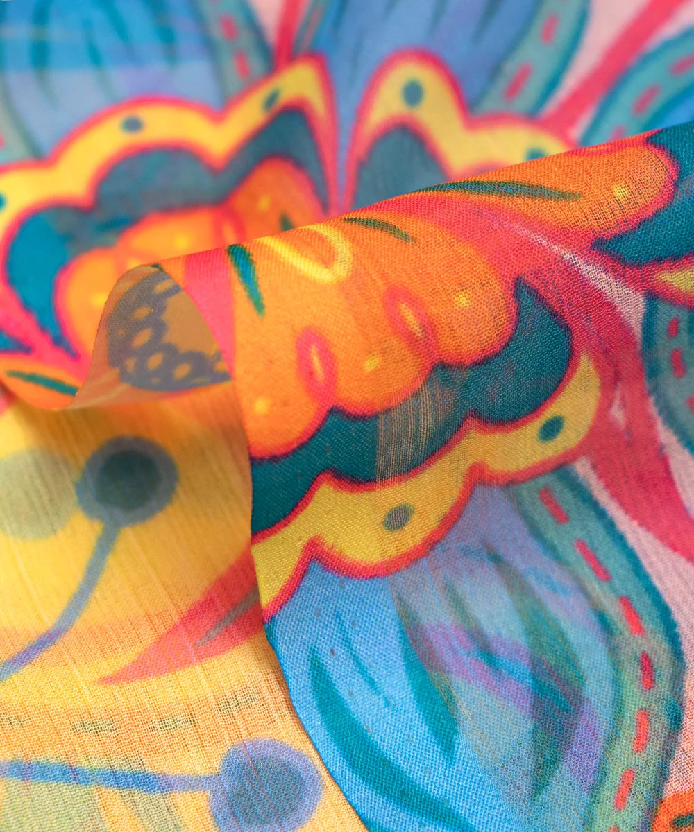 Multi Color Floral Digital Printed Chiffon Fabric