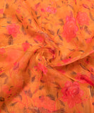 Golden Floral Printed Organza Fabric
