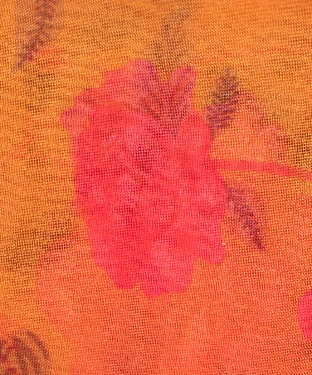 Golden Floral Printed Organza Fabric