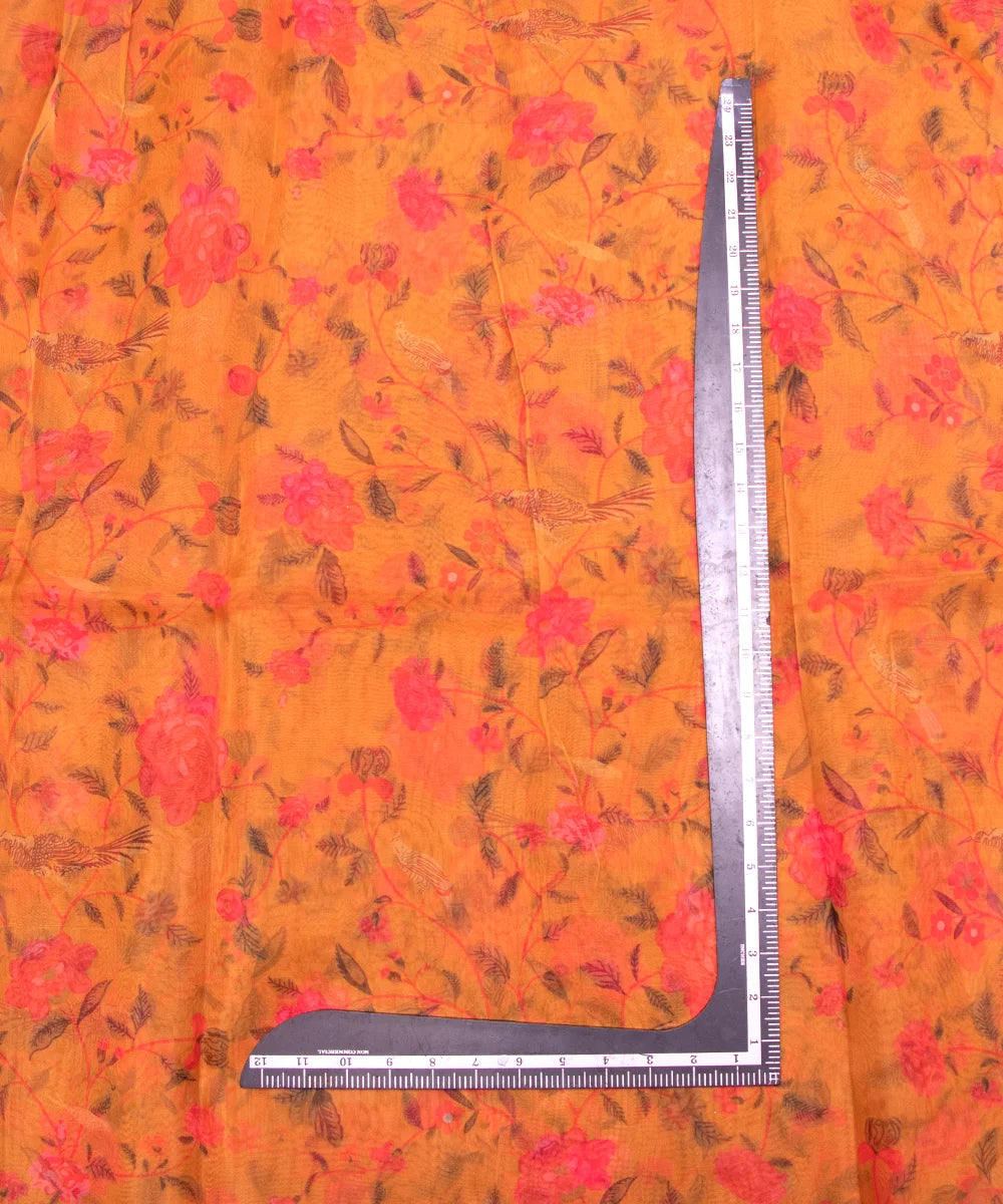 Golden Floral Printed Organza Fabric