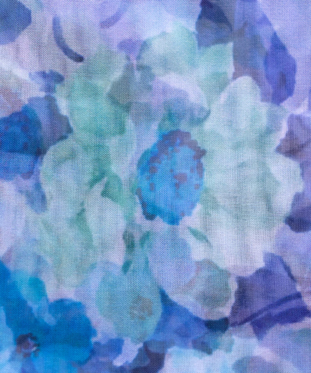 Light Blue Floral Printed Organza Fabric