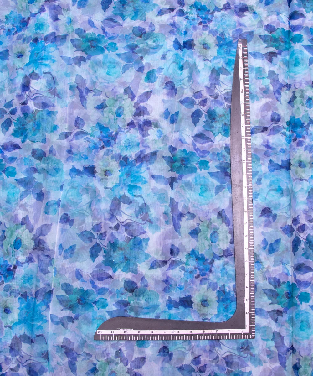 Light Blue Floral Printed Organza Fabric