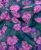 Green Floral Printed Organza Fabric