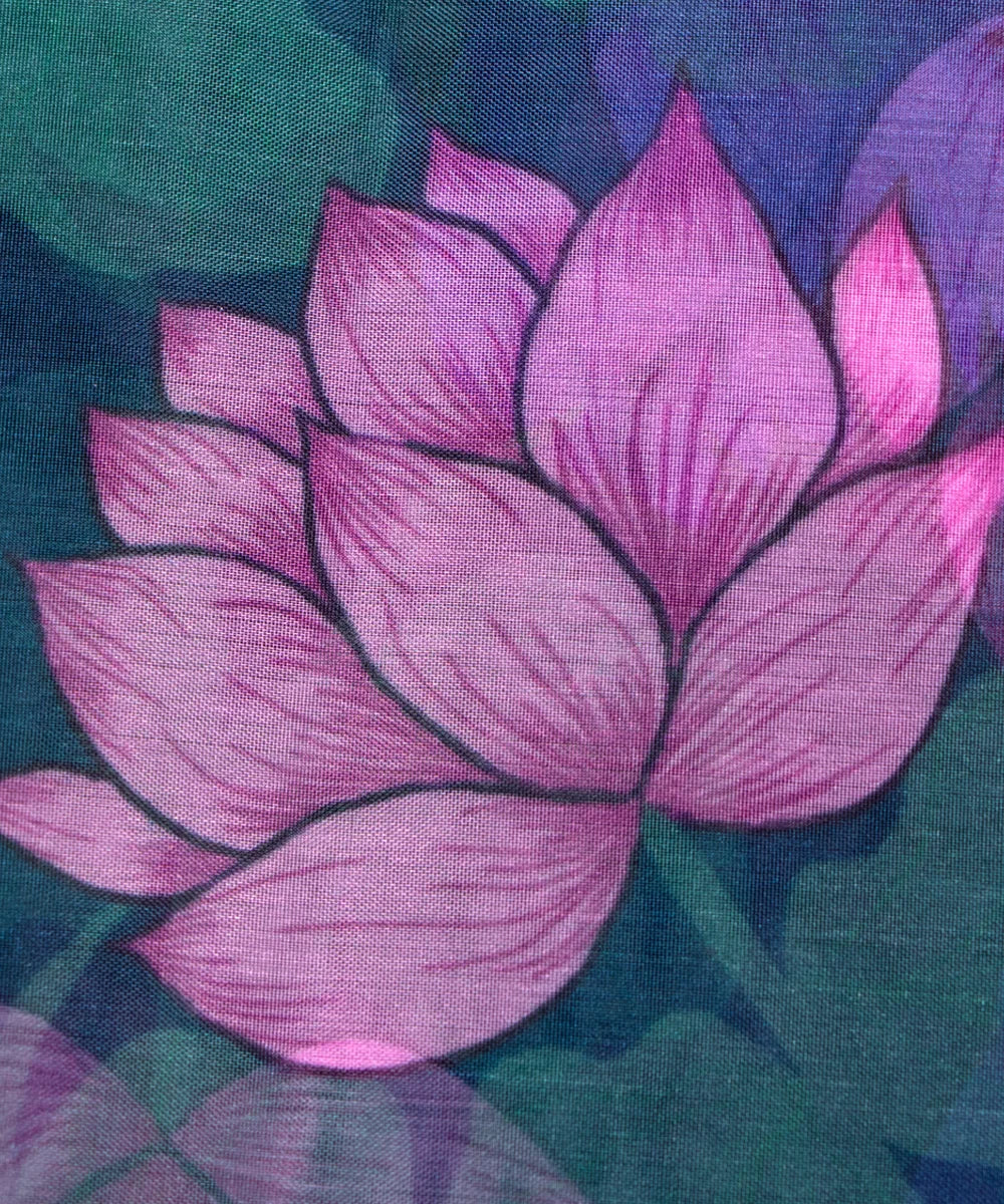 Green Floral Printed Organza Fabric