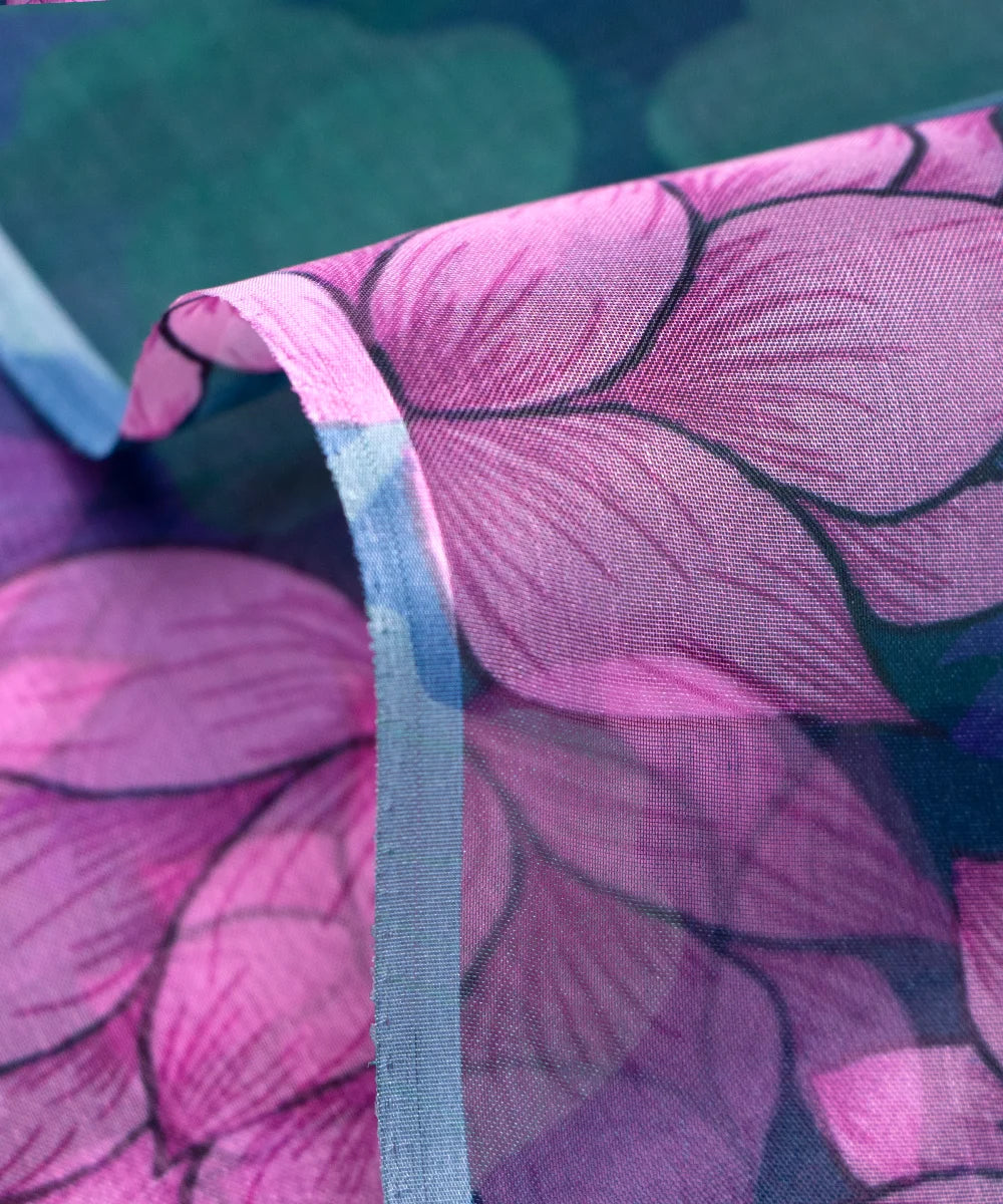 Green Floral Printed Organza Fabric