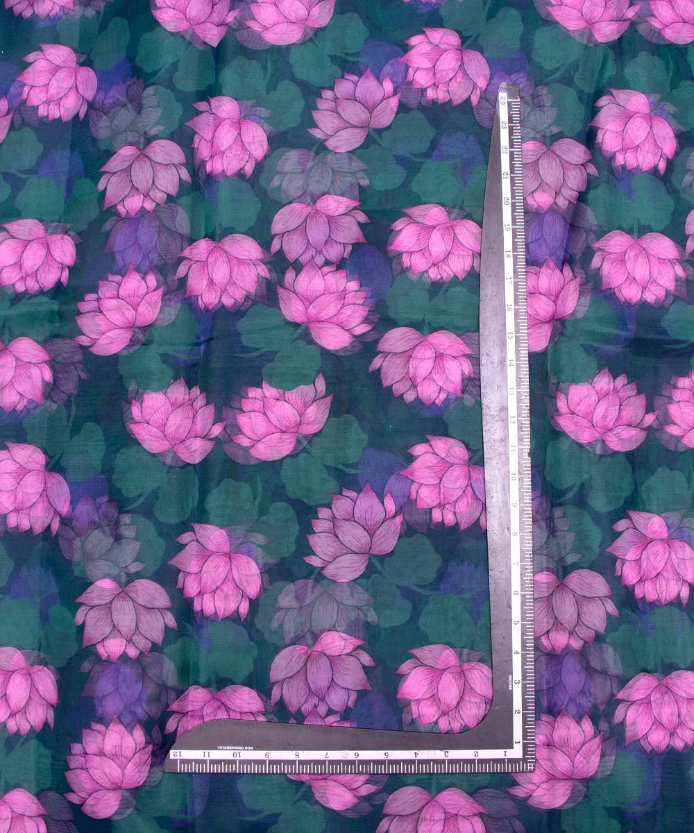 Green Floral Printed Organza Fabric