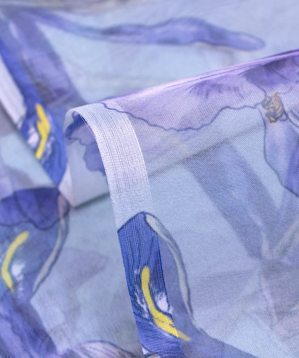 Light Sea Green Floral Printed Organza Fabric