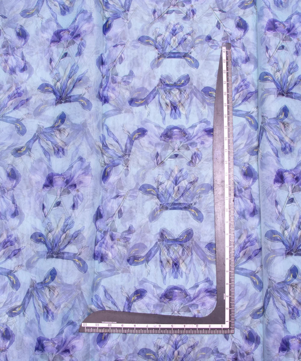 Light Sea Green Floral Printed Organza Fabric