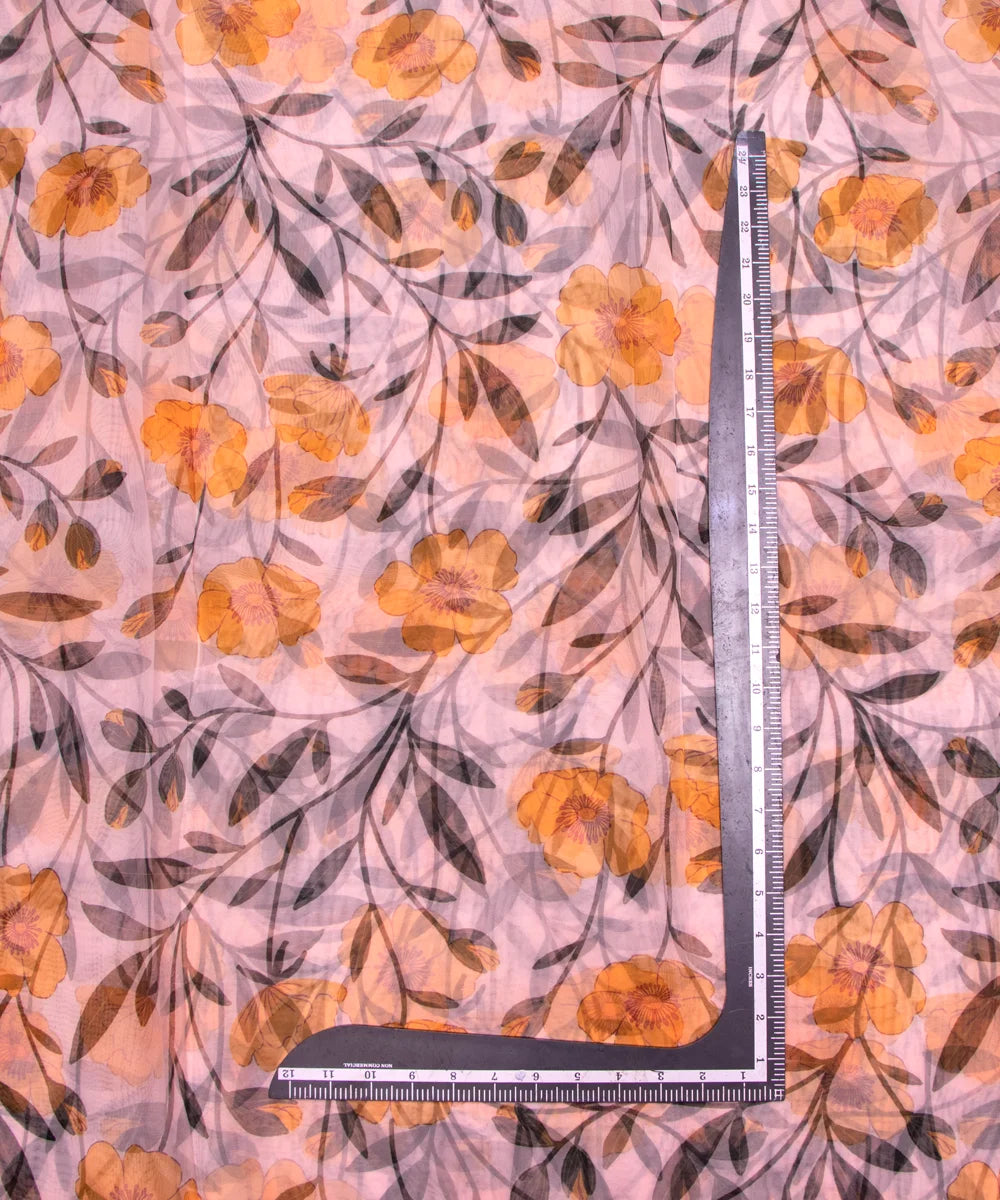 Off White Floral Printed Organza Fabric