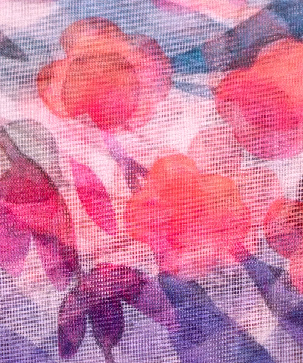 White Floral Printed Organza Fabric