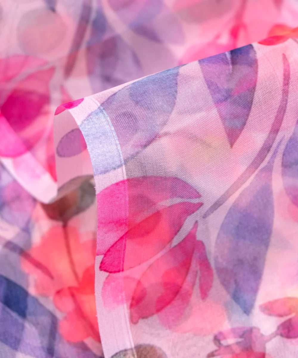 White Floral Printed Organza Fabric