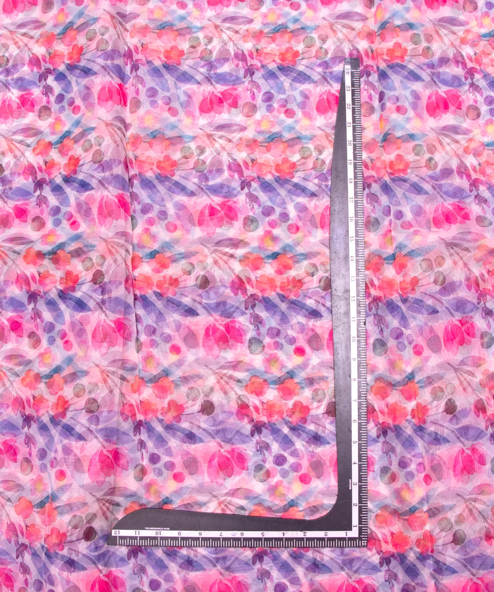 White Floral Printed Organza Fabric