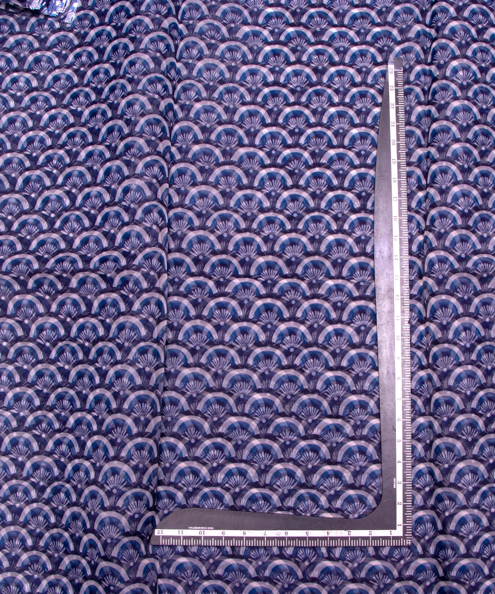 Indigo Blue Floral Printed Organza Fabric