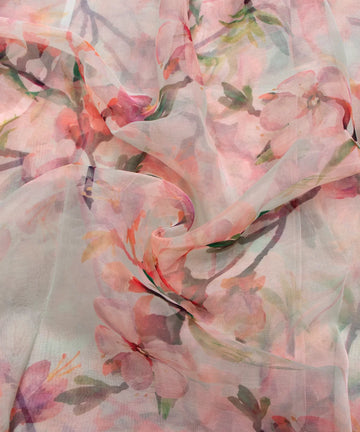 Light Green Floral Printed Organza Fabric