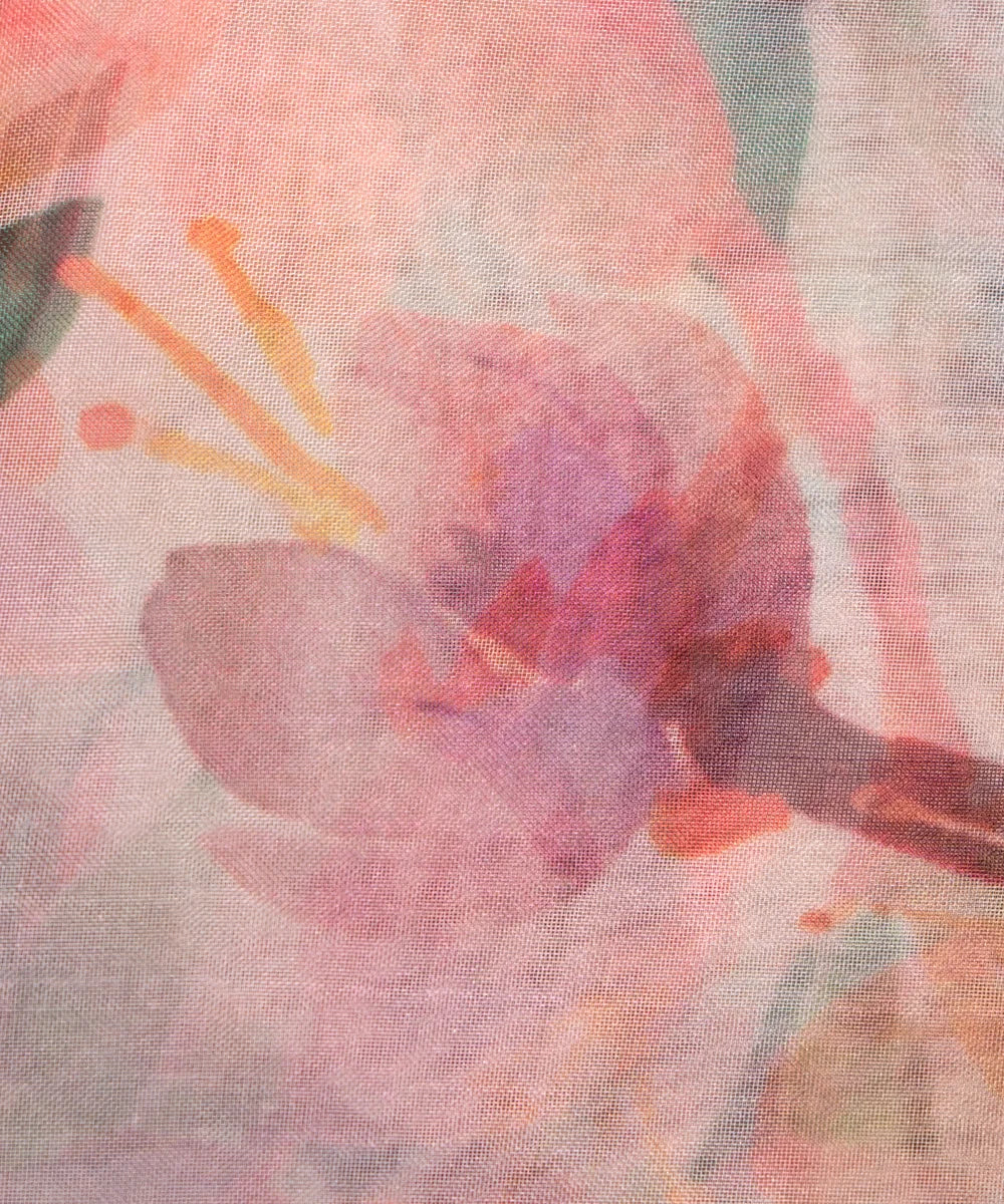 Light Green Floral Printed Organza Fabric