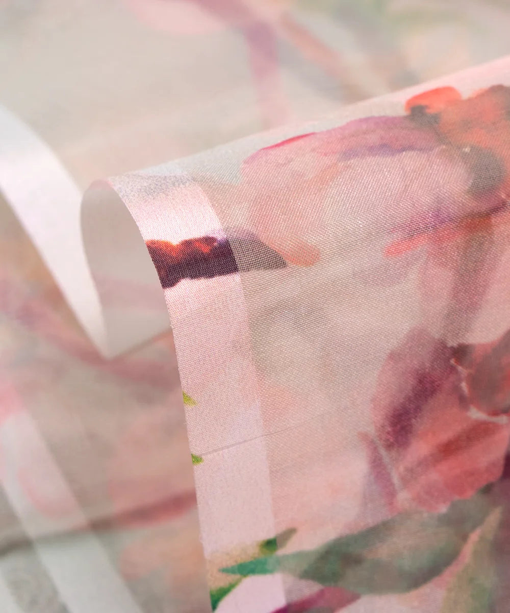 Light Green Floral Printed Organza Fabric