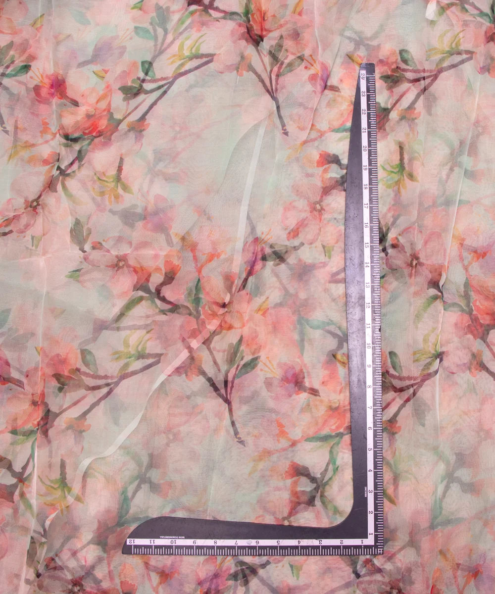 Light Green Floral Printed Organza Fabric