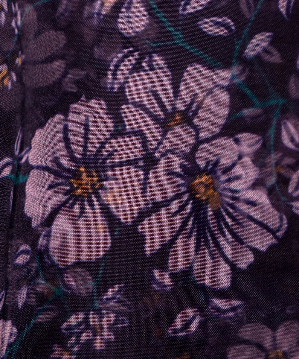 Black Floral Printed Organza Fabric