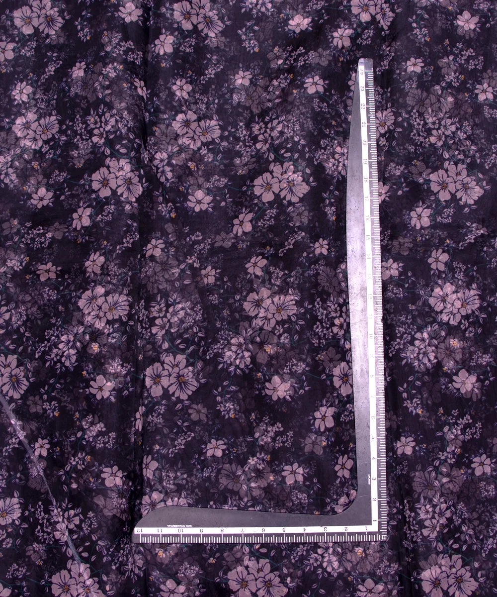 Black Floral Printed Organza Fabric