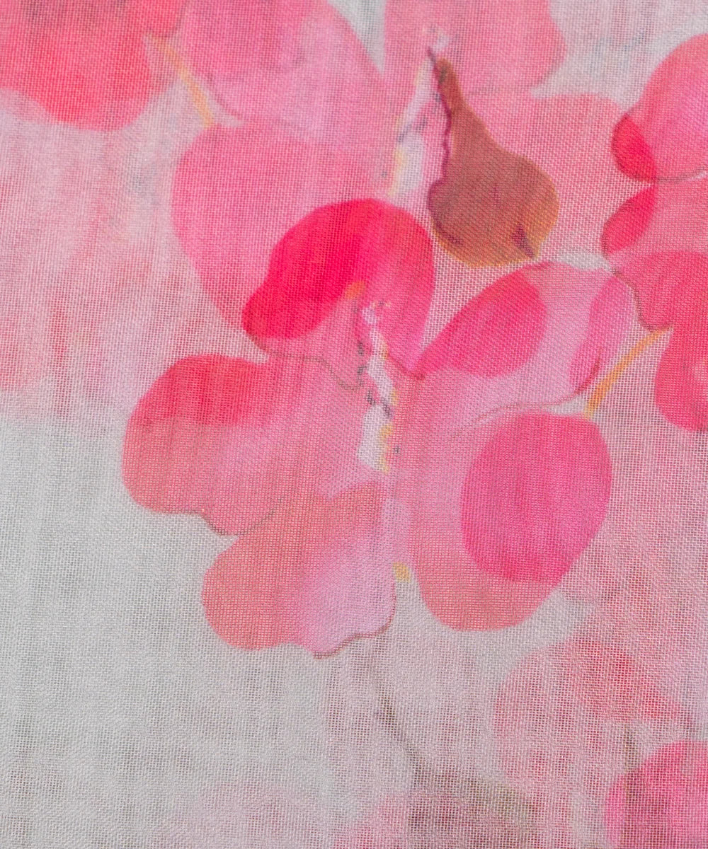 Mint Floral Printed Organza Fabric