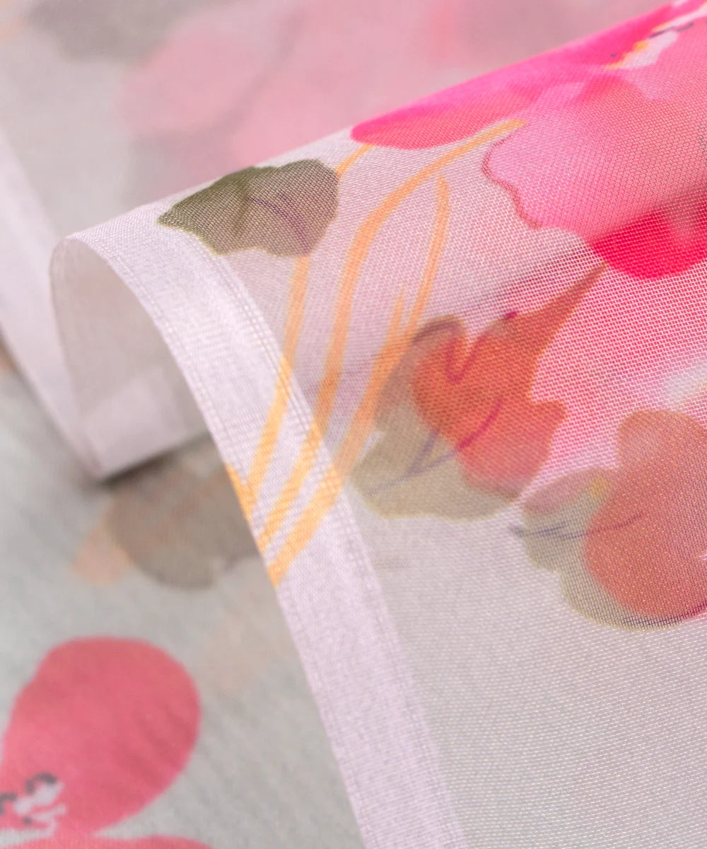 Mint Floral Printed Organza Fabric