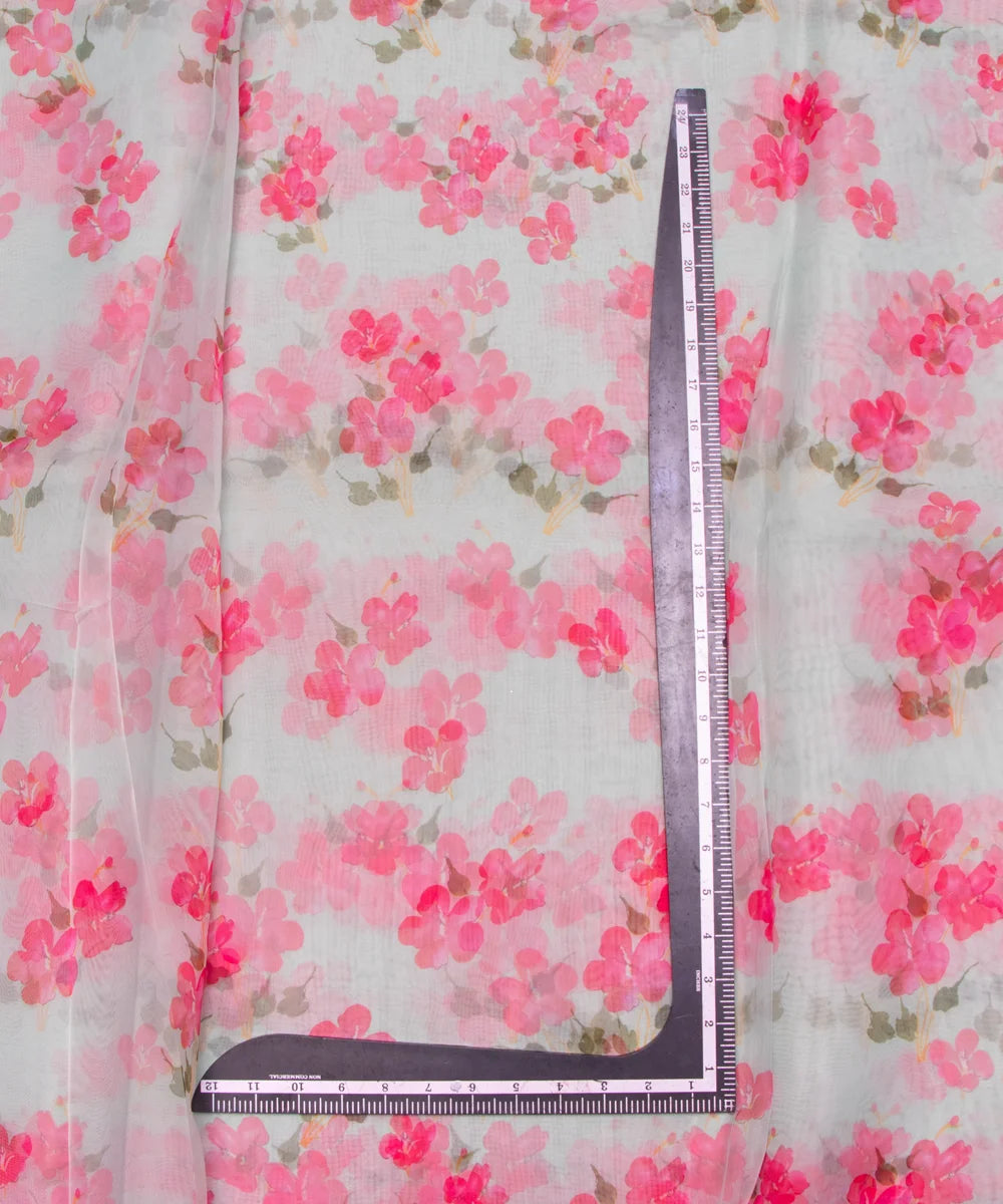 Mint Floral Printed Organza Fabric