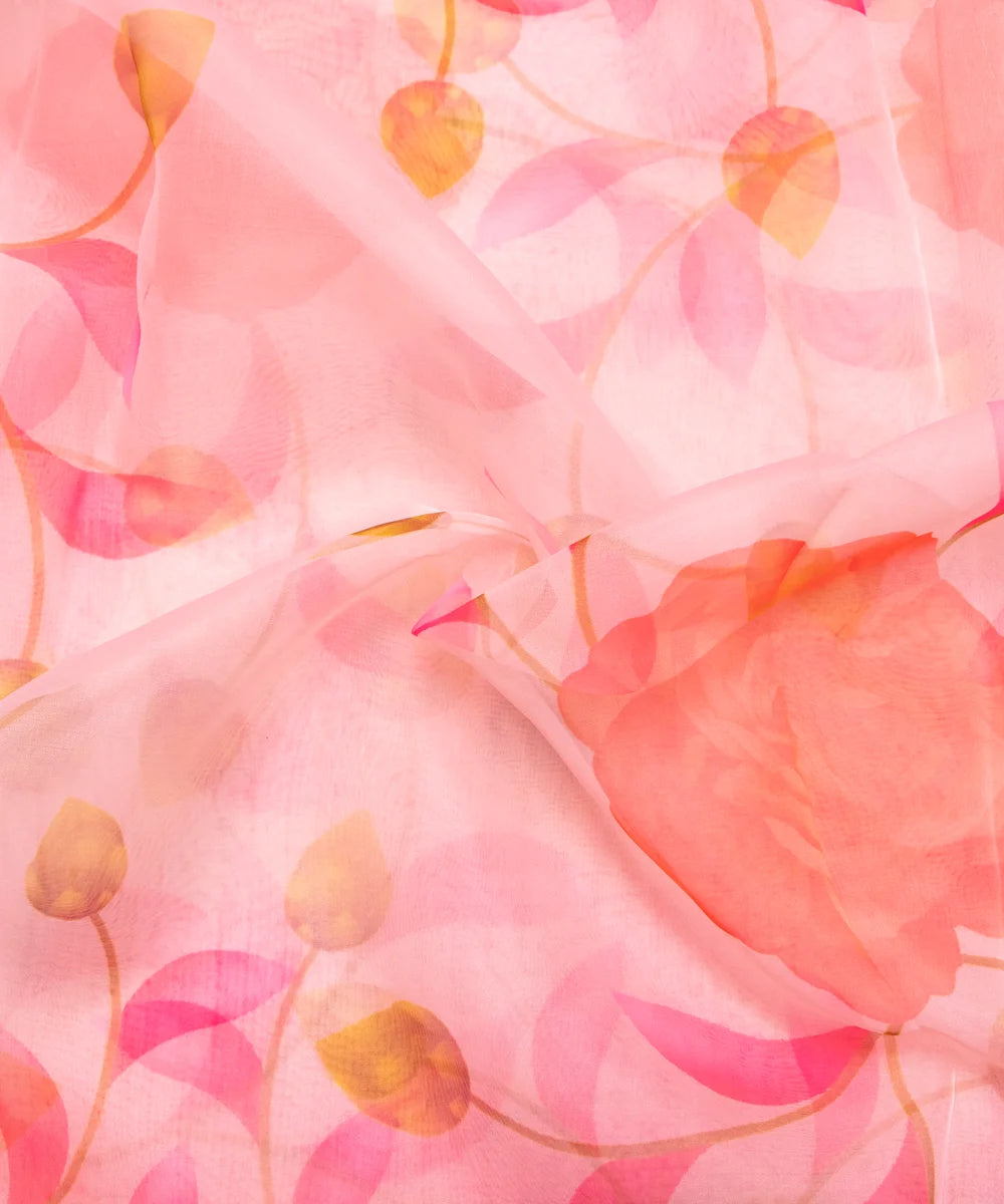 Light Pink Floral Printed Organza Fabric