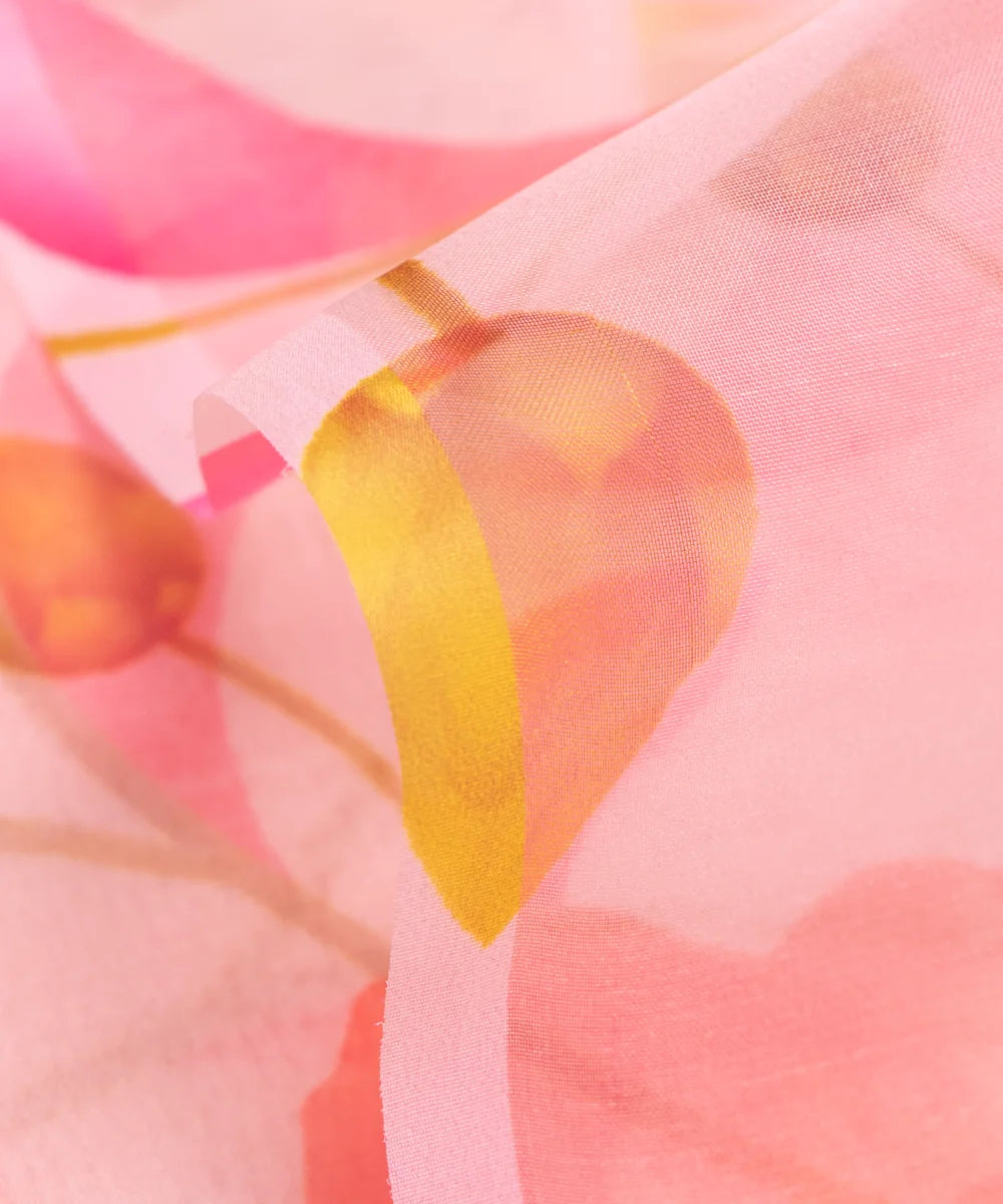 Light Pink Floral Printed Organza Fabric