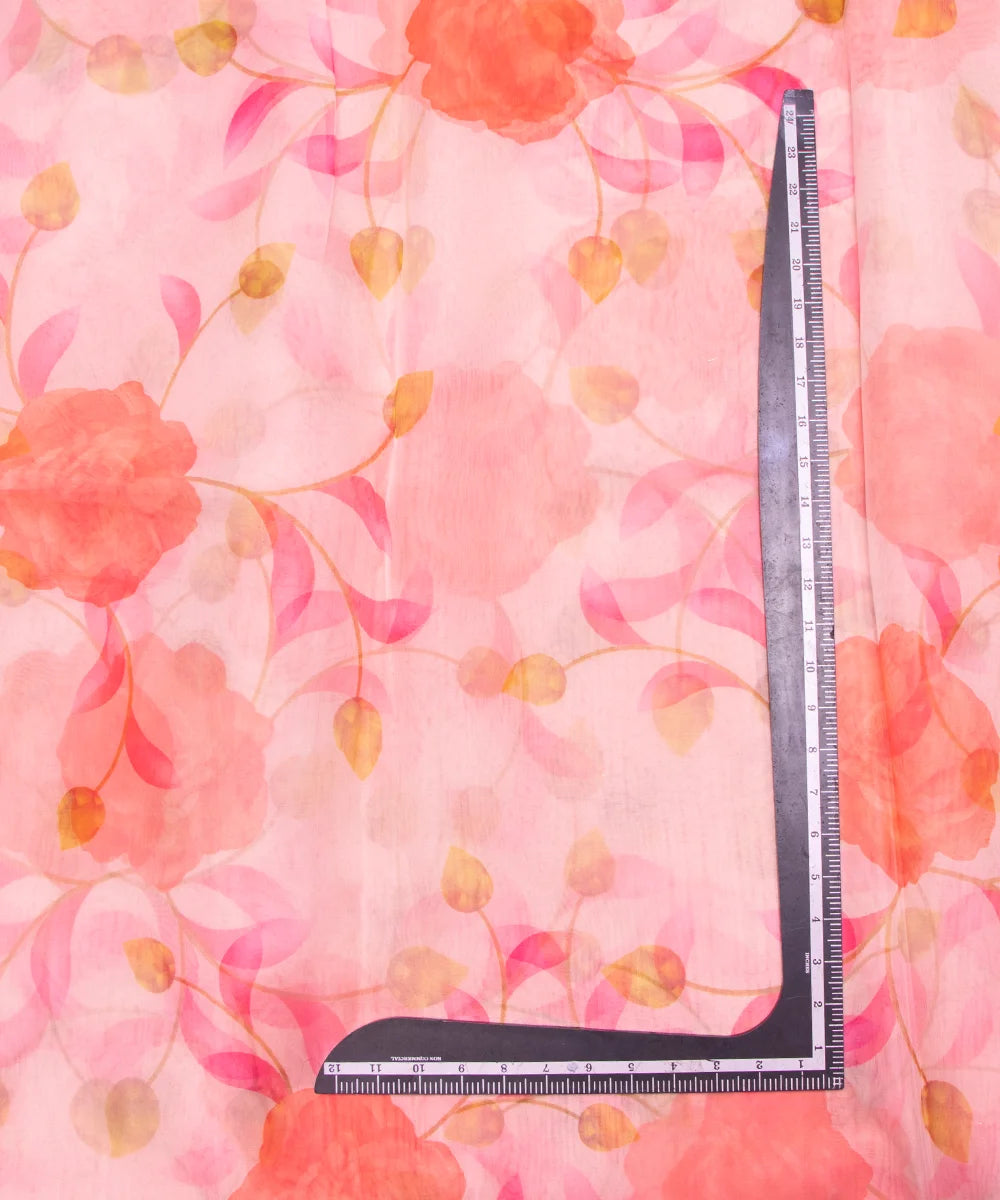 Light Pink Floral Printed Organza Fabric