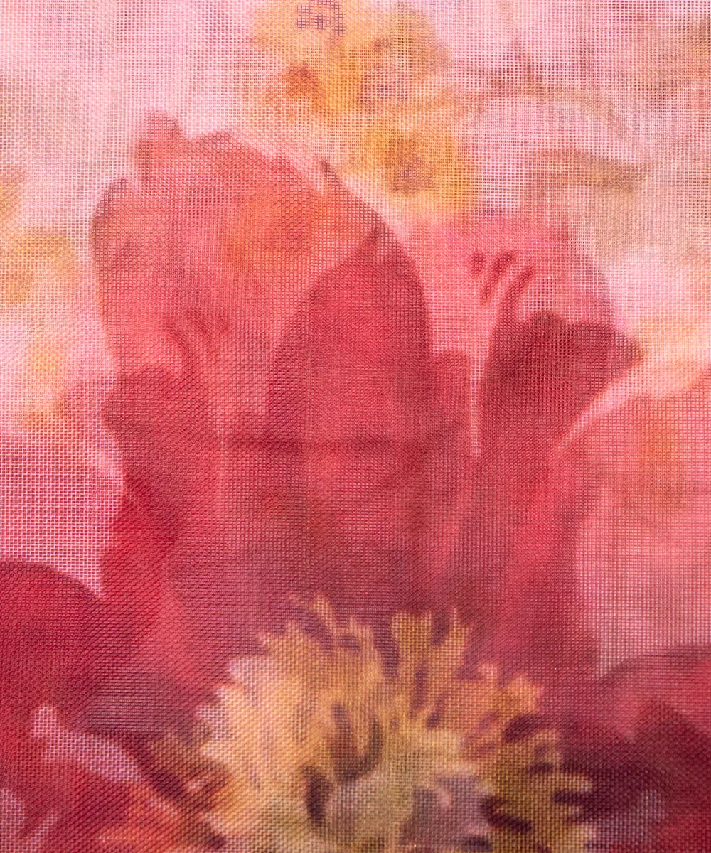 Light Pink Floral Printed Organza Fabric