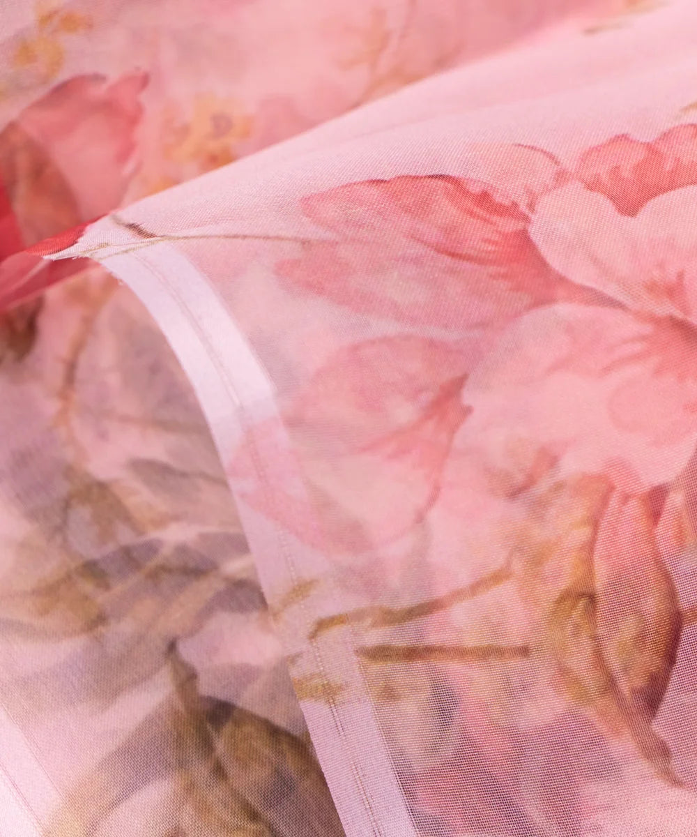 Light Pink Floral Printed Organza Fabric