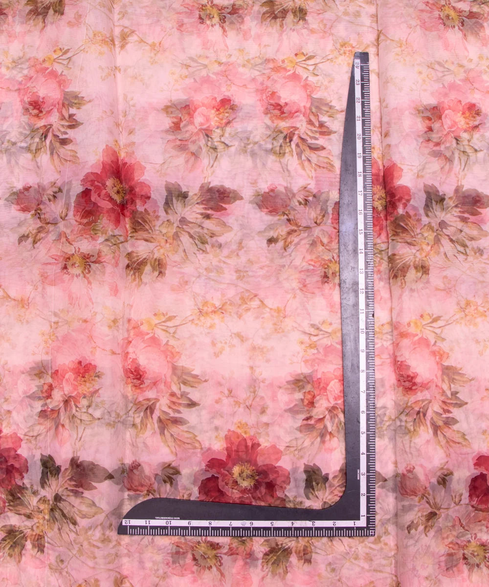 Light Pink Floral Printed Organza Fabric