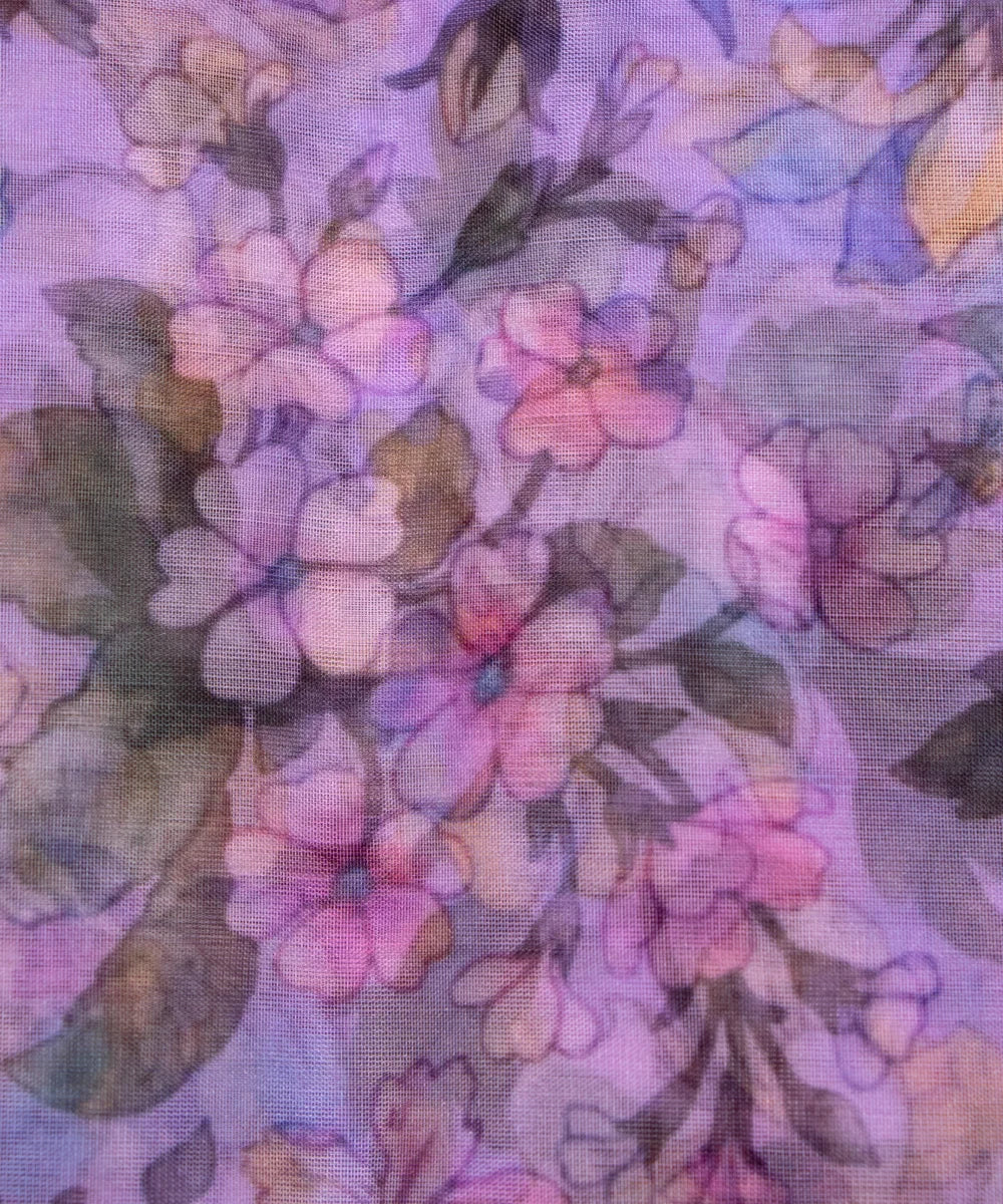 Light Blue Floral Printed Organza Fabric